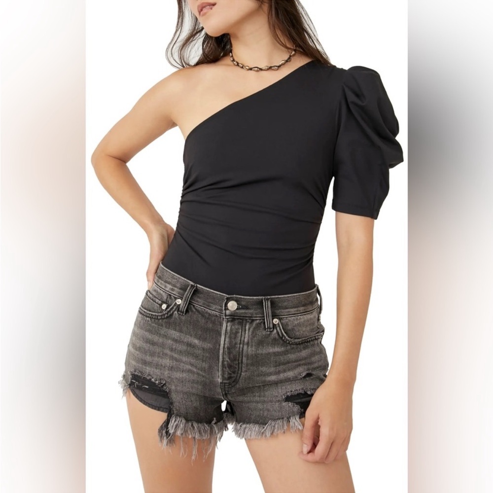 FP Intimately Somethin Bout You Black Puff Sleeve One-Shoulder Bodysuit sz XL